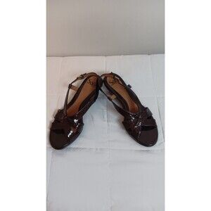 Sofft Brown Patent Leather Strappy Sling Back Heels Sz 9.5